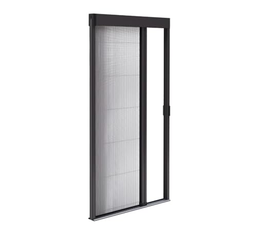 Store moustiquaire plissée pour porte en aluminium – Recoupable hauteur & largeur – Seuil ultra plat (Gris Anthracite 7016, L1200mm x H2400mm)