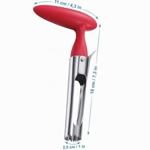 Miniatura 2 de Stoucla Descorazonador De Manzanas, De Acero Inoxidable O Peras, Herramienta Para El Hogar Y La Cocina Con Mango Afilado De Hoja Dentada Rojo