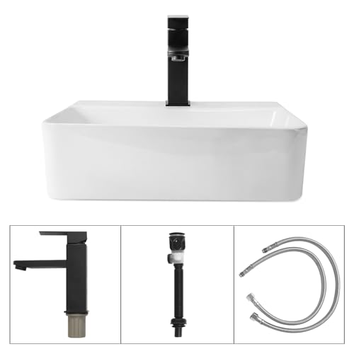 Fregadero de baño de cerámica blanco de 10x14 pulgadas con grifo rectangular SOLIDEE 3