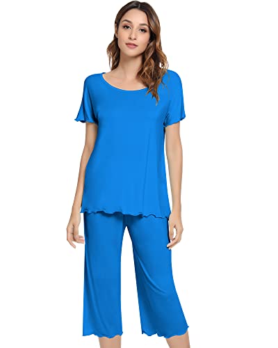 Image of NACHILA Women's Pajamas Set,Short Sleeve Sleepwear Capri Pant Pjs