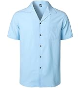 JEMITOP Men's Stretch Cuban Collar Shirt Summer Lightweight Short Sleeve Button Down Shirts with ...