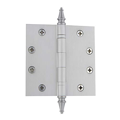 Image of Nostalgic Warehouse 746109 4.5 inch Steeple Tip Heavy Duty Square Corners Door Hinge, Satin Nickel