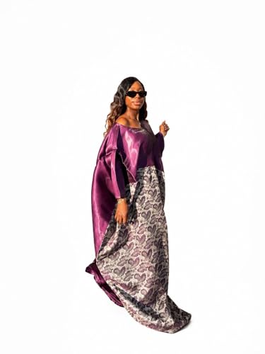 A&A Luxe Atelier Purple Boubou Maxi Dress, Satin and Floral