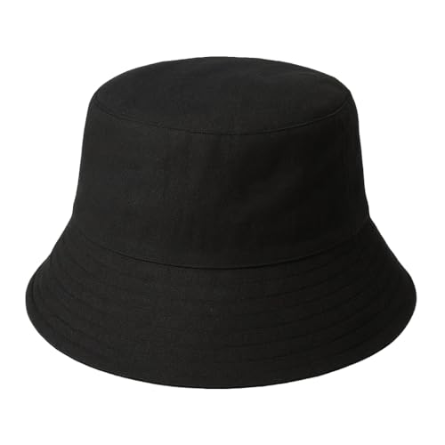 Bucket Hat for Women and Men Linen Cotton Sun Hat Outdoor Sports Packable Travel Beach Summer Hats Black