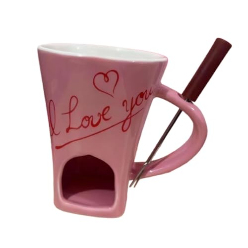 MotiveTech Service à Fondue Au Chocolat pour La Saint-Valentin avec Fourchette et Chauffe-chocolat, pour Déguster Du Chocolat En Camping Le Jour de La Saint-Vale, Cœur Rose