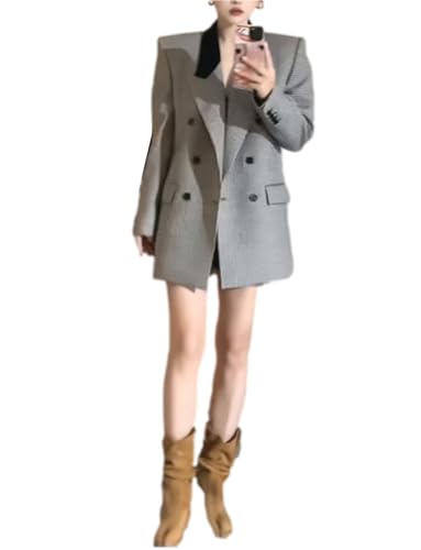 Blazer pied-de-poule croisé pour femme petite et veste de costume chic