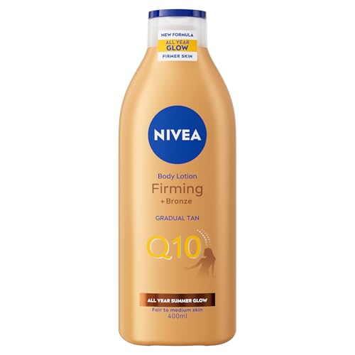 NIVEA Q10 Firming + Bronze Gradual Tan Body Lotion (400 ml) Firming Cream for Bronzed Skin with Q10 Supports a Gradual Tan Tanning Moisturiser for a Sun-Kissed Radiant Glow
