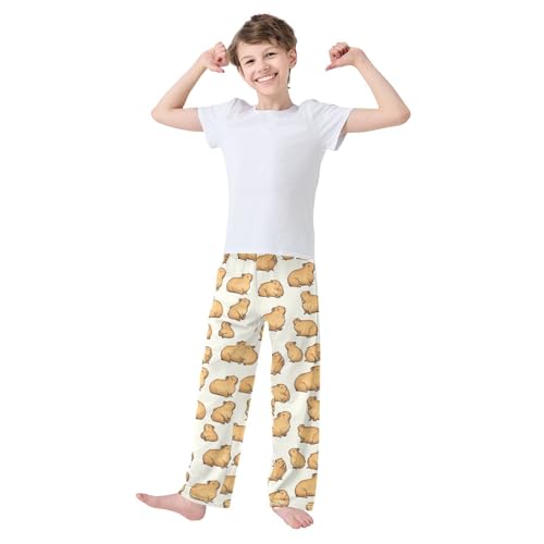 Boys' Pants Brown Capybara Long Bottoms Jogger Pants Elastic Waist Trousers with Pockets S-XL2