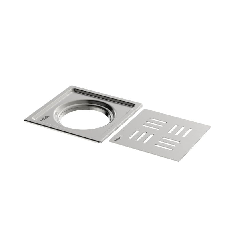 Image of Mila 5x5 Inch Floor Drain | 2-Piece Jali | 304 Grade Stainless Steel | Rust Resistant | Anti-Clog | Fast Drainage | Bathroom & Kitchen | Matte Finish | 1.5 Yr Warranty.