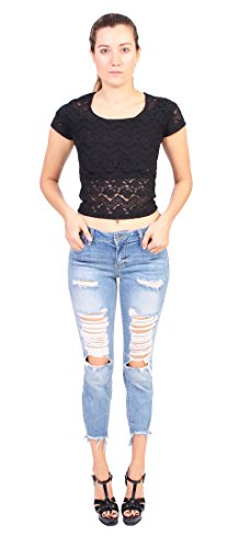Cello Jeans Women Cropped Skinny Jeans with Heavy Distressed and Fray Hem 7 Light Denim