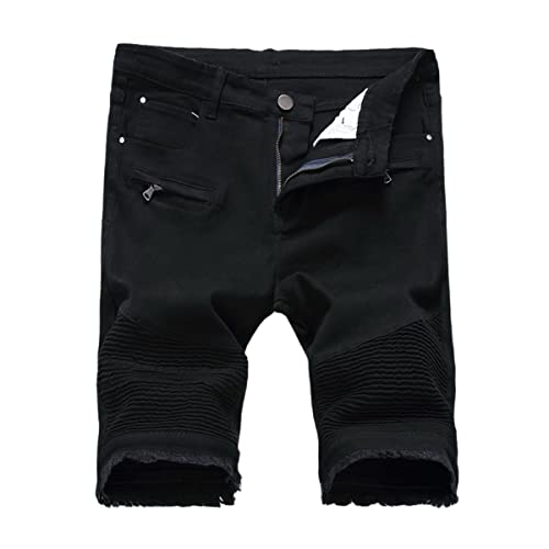 Short en denim imprimé tendance homme jeans stretch déchiré noir 3305
