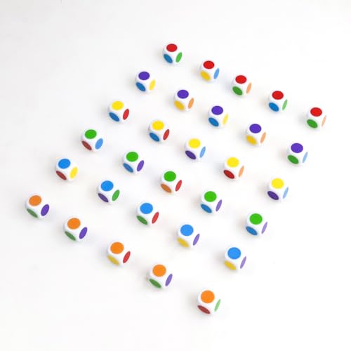 Pack of 30 Colour Cubes, 6 Colours with Dots, Adjustable, 16 mm Dots Adjustable Dice - Image 3