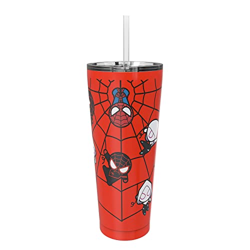 Image of Zak Designs Marvel Spider-Man Vacuum Insulated Stainless Steel Travel Tumbler with Splash-Proof Lid, Includes Reusable Plastic Straw and Fits in Car Cup Holders (18 /8 SS, 25 oz, Non-BPA)