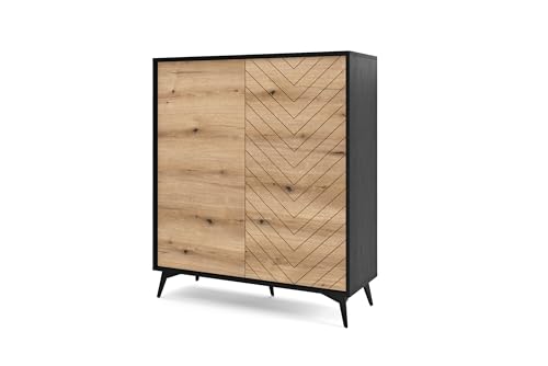 BETTSO Diamond Haute Commode à 2 Portes - Commode avec étagères - Beaucoup d'Espace de Rangement - Meubles de Salon - Style Moderne, Scandinave, Vintage - Noir et...