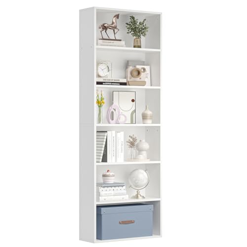Nordivale Bücherregal Weiß 6-Ebenen, Regal 20 cm Tief, Bücherschrank,...