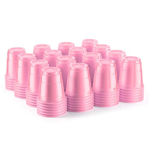 HAOZAN 100ct 2oz Mini Light Pink Shot Glasses Disposable Small Plastic Cups for Parties Weddings Events Bulk Pack