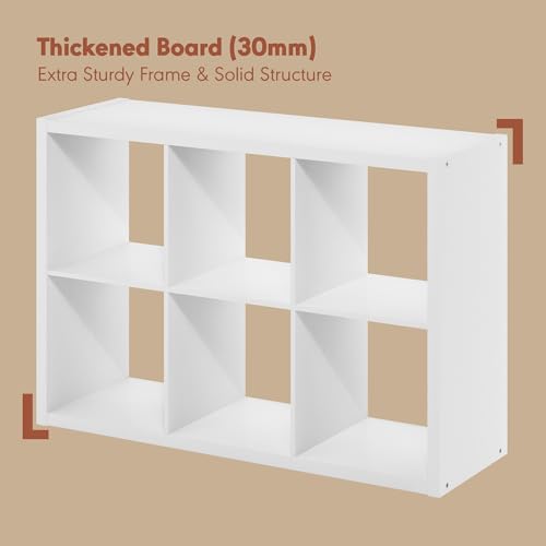 Image of Furinno Cubicle Record Player Stand, 6-Cube Vinyl Record Storage, White | Vinyl Storage, 1.2 inchInch Extra Thick, Open Back Media Shelf for CD DVD Bluray Game Disc, for Living Room, Home Office
