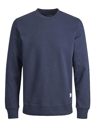 Mêski sweter JACK & JONES Basic z d³ugim rêkawem i okr±g³ym dekoltem, jednokolorowy pulower JJEBASIC, Colours:Blue, Größe Pullover:XL