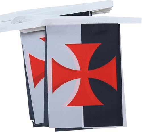 AZ FLAG - Guirlande Drapeau Templiers Baussant - 6 Mètres Avec 20 Fanions Ordre Du Temple Beaucent De 21x14 cm - Petits Drapeaux 100% Polyester - 60g