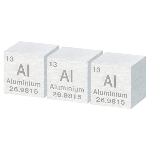 QUARKZMAN 3 Stück Aluminium Würfel 0.39 Zoll Hochdichte Metall Element Würfel Metall Dichte Würfel Chemische Elemente Sammlung Wissenschaft Bildung Experiment Anwendung Silber