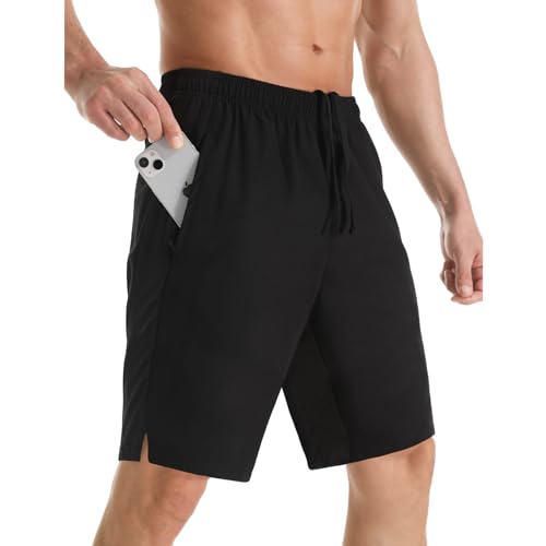 Gerlobal Men's 9" Athletic Running Shorts Lightweight Quick Dry Gym Workout Shorts with Zipper Pockets Black,Small by Gerlobal - Used condition - US$10.28