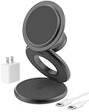 KU XIU X63 3 in 1 Charging Station for Apple, Aluminum Alloy Foldable Magnetic Wireless Charger, Travel Charger for iPhone 16/15/14/13/12 Series, Apple Watch & AirPods (with 20W Adapter)-Gray