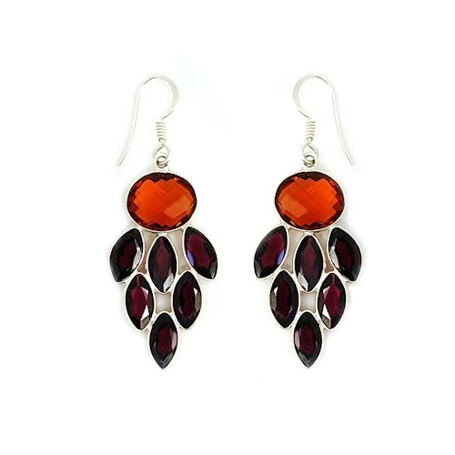 Boucles d'oreilles pendantes argent 925 citrine anti-allergie, légères et faites à la main