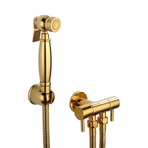 Ducha Higienicas para WC, Grifo Bidet para WC de Mano con Acero Inoxidable Manguera de 1.5m, 1 In 2 out Kit de Ducha Bidet, Pulverizador de Bidé para Inodoro Latón