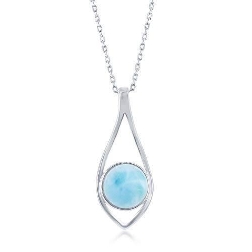 Beaux Bijoux Sterling Silver Natural Larimar Necklace - 18inch Marquise Pendant - Women's Jewelry
