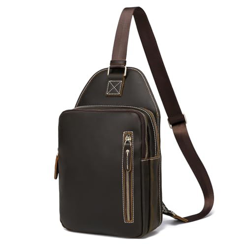 LANNSYNE Full Grain Leather Sling Bag, Leather Crossbody Bag For Men Fits 10.5