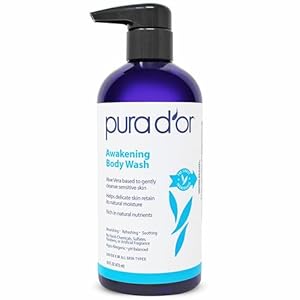 PURA D’OR Awakening Body Wash (16oz) with Aloe Vera, Chamomile, Lavender, Tea Tree and Natural Nutrients – pH Balanced for Moisturized Soft, Fresh-Feeling Skin, All Skin Types, Men & Women