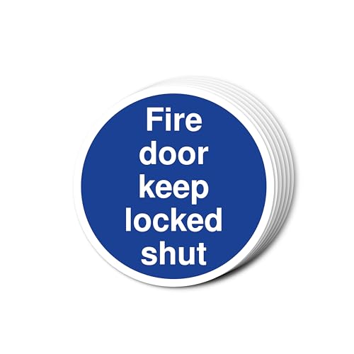 Fire Door Keep Locked Shut Signs 80mm x 80mm Multi Pack Strong Adhesive Vinyl Stickers for Fire Door Safety (6)