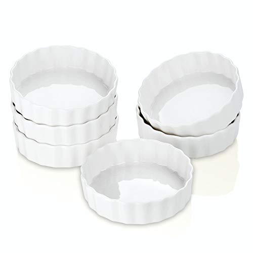 LOVECASA Porcelain Round Ramekins for Baking 60 Ounce Creme Brulee Dishes Round Tart Pan Mini Fluted Quiche DishesCeramic Baking Ramekins Set of 6 47 x 47 x 11 Inch