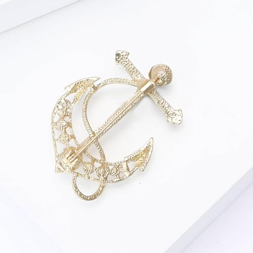 Image of exquisite women's sailboat brooch boat anchor brooch inlaid with cubic zirconia, suitable for scarves, buttons, badges, collars, knitted skirts, fabrics, hats, bags, and other jewelry gifts