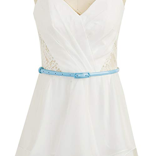 Selighting Women's Solid Color Faux Leather Skinny Belts for Dresses (One Size, Light Blue)2