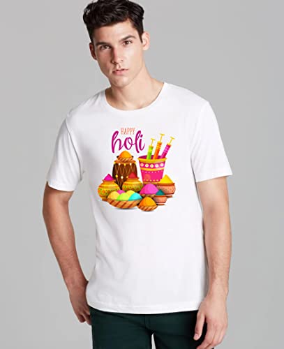 Image of Decor Production Men's /Women's Regular Fit -Colourful - Holi Tshirt Shirt for Men /Women Printed Round Neck Tshirt || Mens /Womens Tshirts Polycotton Half Sleeve