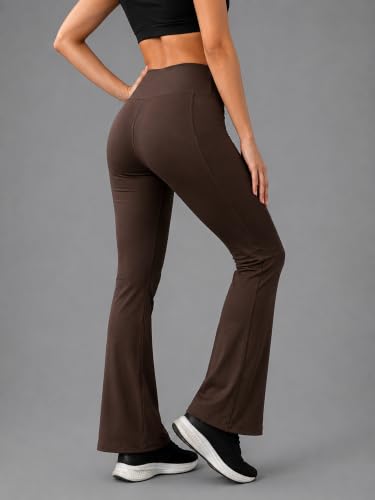 Image of CHKOKKO Gym Pants for Women Workout High Waist Flared Yoga Pants for Woman with Side Pocket Quick Dry Body Fit Stretchable Sports Leggings Trousers Activewear Lower