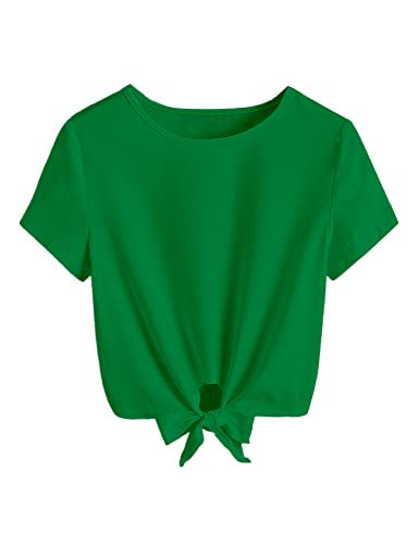Image of Kilymosy Girls Short Long Sleeve Shirt Casual Front Knot Tops Tee Blouse 5-12 Years