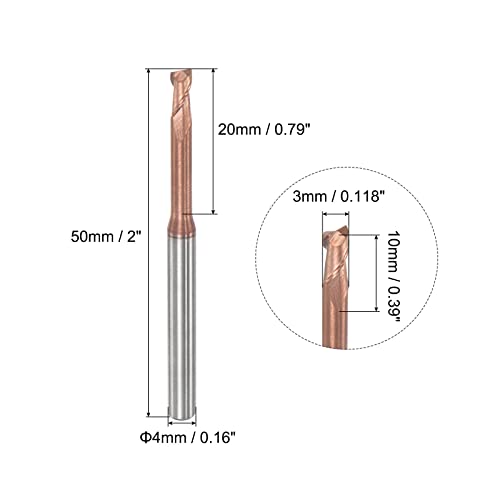 Image of uxcell Square Nose End Mill, 3mm Solid Carbide AlTiSin Coated Long Reach CNC Router Bits 2 Flutes Milling Cutter with Extended Neck, 20mm Cutting Length 4mm Shank