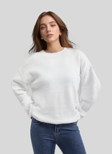 Trifabricy TYBYLMYM9L5 Women'S Oversized Sweater, Crewneck Long Sleeve Women Sweaters, 2024 Fall Winter Fuzzy Knit Casual Sweater, Chunky Warm Pullover Sweaters Top White thumb #6