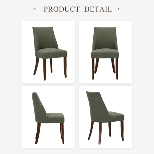 COLAMY Upholstered Dining Chairs Set of 2, Mid Century Modern Kitchen Chairs with Back, Farmhouse Fabric Side Dining Room Chairs with Wood Legs for Dining Room Restaurant, Green