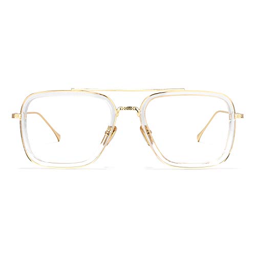 Zeelool Unisex Retro Aviator Glasses Frame with Clear Lenses Non-prescription Eyewear Gifford ZX0925-02 Crystal