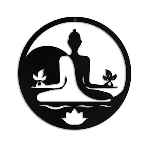 Kas Home Metal Zen Wall Decor Iron Buddha Wall Art Zen Lotus Spiritual Meditation Decor for Living Room Bedroom Yoga Studio Office Wall Décor (Black, 12x12inch) Cover