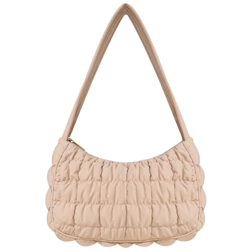 Image of Puffer Tote Bag Small Lightweight Quilted Nylon Crescent Puffy Purse
