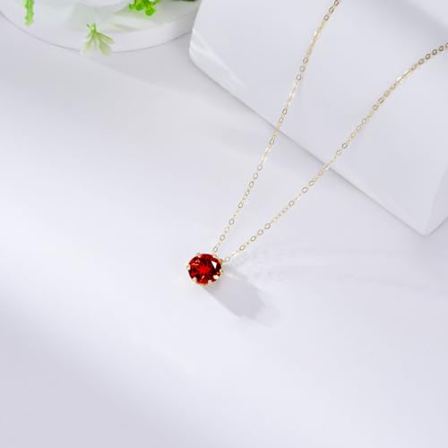 14k Gold 1CT Round Gemstone Necklace for Women 1 Carat 6.5MM Brilliant-Cut Created Birthstone Anniversary Birthday Mother's Day Classic Necklaces for Mom Her 16+2 inches 7
