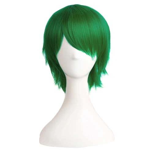 MapofBeauty 12 Inch Women Short Straight Cosplay Costume Wig (Grass Green)