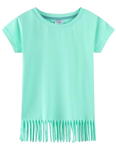 Image of Noomelfish Girls Short Sleeve Fringe T-Shirts Soft Jersey Cotton Tee Tops (3-12 Years)