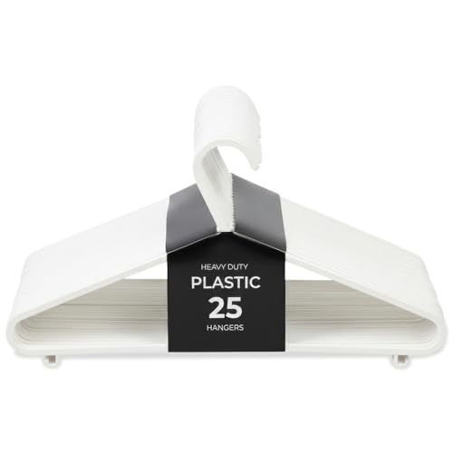 Roe Tenpo Coat Hangers White | Adult Plastic Clothes Hangers for Clothes | Durable & Lightweight | Non-Slip Space-Saving Design for Shirts Jackets Trousers & More (25 Pack)