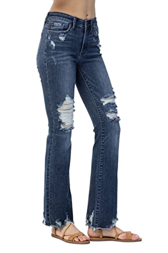 Judy Blue Midrise Contrast Destroyed Slim Boycut Unhemmed Jeans, 824264