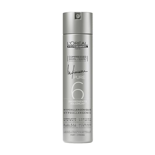 L'Oréal Professionnel, Infinium Pure Hairspray, Repositionable Strong Fixing Spray & Ultra Fine Diffusion, Natural Shine & Touch, Lightweight & Hypoallergenic Formulation, Fragrance Free, 300 ml